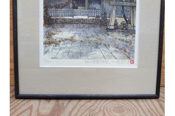 真作　1995年〜1996年　橋本広喜　絵夢工房　サイン入り　「秋の裏磐梯」57/180　「秋の熊野神社」139/150　墨彩画　豊かな自然を感じられるリトグラフ2点セット(風景画、紅葉、山、版画、壁掛け、額装、外箱付き)(R-077923)