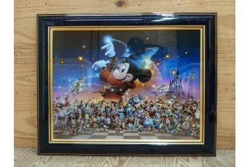 真作　三田恒夫　TSUNEO SANDA　ディズニー　「Mickey’s　Party」　限定115/195　WDINT20　ミッキーと仲間たちの賑やかな雰囲気が伝わってくる版画(ジクレー、ジークレー、印刷、額付き、外箱付き)(R-077924)