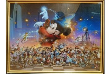 真作　三田恒夫　TSUNEO SANDA　ディズニー　「Mickey’s　Party」　限定115/195　WDINT20　ミッキーと仲間たちの賑やかな雰囲気が伝わってくる版画(ジクレー、ジークレー、印刷、額付き、外箱付き)(R-077924)