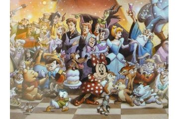 真作　三田恒夫　TSUNEO SANDA　ディズニー　「Mickey’s　Party」　限定115/195　WDINT20　ミッキーと仲間たちの賑やかな雰囲気が伝わってくる版画(ジクレー、ジークレー、印刷、額付き、外箱付き)(R-077924)
