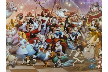 真作　三田恒夫　TSUNEO SANDA　ディズニー　「Mickey’s　Party」　限定115/195　WDINT20　ミッキーと仲間たちの賑やかな雰囲気が伝わってくる版画(ジクレー、ジークレー、印刷、額付き、外箱付き)(R-077924)