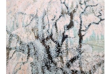 真作　2002年　橋本広喜　絵夢工房　「滝桜」　3/70　サイン入り　墨彩画　春の息吹を感じさせる満開の桜が美しいリトグラフ(版画、額付き、外箱付き)(R-077925)