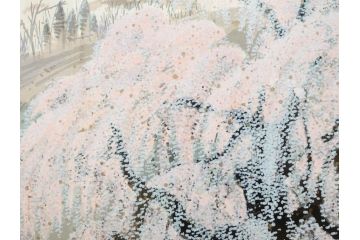 真作　2002年　橋本広喜　絵夢工房　「滝桜」　3/70　サイン入り　墨彩画　春の息吹を感じさせる満開の桜が美しいリトグラフ(版画、額付き、外箱付き)(R-077925)