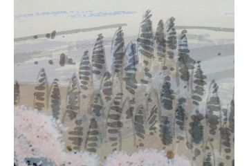 真作　2002年　橋本広喜　絵夢工房　「滝桜」　3/70　サイン入り　墨彩画　春の息吹を感じさせる満開の桜が美しいリトグラフ(版画、額付き、外箱付き)(R-077925)
