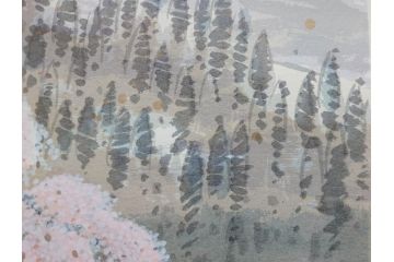 真作　2002年　橋本広喜　絵夢工房　「滝桜」　3/70　サイン入り　墨彩画　春の息吹を感じさせる満開の桜が美しいリトグラフ(版画、額付き、外箱付き)(R-077925)