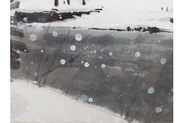 真作　橋本広喜　「冬の集落」　降り積もる山村の雪景色が美しい墨彩画(冬、雪、集落、山、額付き、外箱付き)(R-077926)