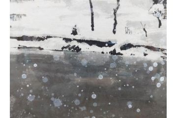 真作　橋本広喜　「冬の集落」　降り積もる山村の雪景色が美しい墨彩画(冬、雪、集落、山、額付き、外箱付き)(R-077926)