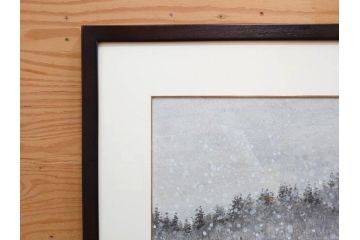 真作　橋本広喜　「冬の集落」　降り積もる山村の雪景色が美しい墨彩画(冬、雪、集落、山、額付き、外箱付き)(R-077926)