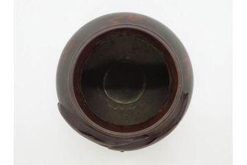 時代物　古銅　斑紫銅　盛上　双鯉文　優雅に泳ぐ鯉の装飾が印象的な花瓶(高岡銅器?、花器、花生、花入、壷、壺、在銘、作家物)(R-077928)