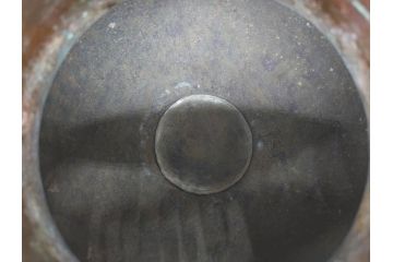 時代物　古銅　斑紫銅　盛上　双鯉文　優雅に泳ぐ鯉の装飾が印象的な花瓶(高岡銅器?、花器、花生、花入、壷、壺、在銘、作家物)(R-077928)