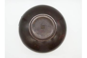 時代物　古銅　斑紫銅　盛上　双鯉文　優雅に泳ぐ鯉の装飾が印象的な花瓶(高岡銅器?、花器、花生、花入、壷、壺、在銘、作家物)(R-077928)