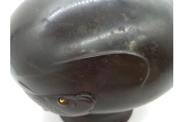 時代物　古銅　斑紫銅　盛上　双鯉文　優雅に泳ぐ鯉の装飾が印象的な花瓶(高岡銅器?、花器、花生、花入、壷、壺、在銘、作家物)(R-077928)
