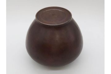 時代物　古銅　斑紫銅　盛上　生き生きと泳ぐ魚の装飾が印象的な花瓶(鮎?、アユ、高岡銅器?、花器、花生、花入、壷、壺、在銘、作家物)(R-077929)