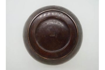時代物　古銅　斑紫銅　盛上　生き生きと泳ぐ魚の装飾が印象的な花瓶(鮎?、アユ、高岡銅器?、花器、花生、花入、壷、壺、在銘、作家物)(R-077929)