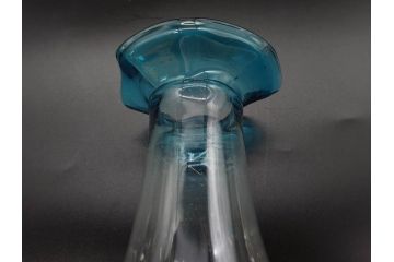 戦前　大正〜昭和初期　昭和レトロ　青フリル　澄んだブルーカラーが素敵なガラス花瓶2個セット(一輪挿し、花入、花器、硝子)(R-077931)