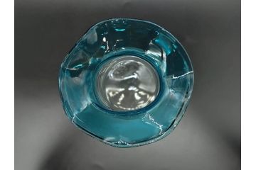 戦前　大正〜昭和初期　昭和レトロ　青フリル　澄んだブルーカラーが素敵なガラス花瓶2個セット(一輪挿し、花入、花器、硝子)(R-077931)