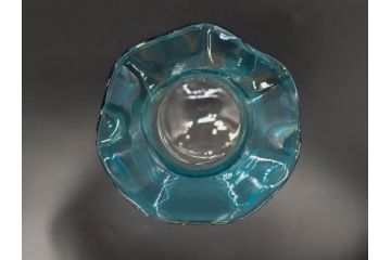 戦前　大正〜昭和初期　昭和レトロ　青フリル　澄んだブルーカラーが素敵なガラス花瓶2個セット(一輪挿し、花入、花器、硝子)(R-077933)