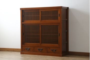 中古　美品!!　上質な和の空間を演出する水屋箪笥(食器棚、茶箪笥、戸棚、収納棚、キャビネット)(R-077937)