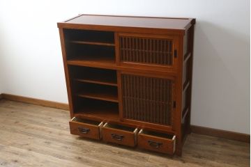 中古　美品!!　上質な和の空間を演出する水屋箪笥(食器棚、茶箪笥、戸棚、収納棚、キャビネット)(R-077937)