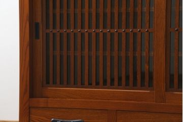 中古　美品!!　上質な和の空間を演出する水屋箪笥(食器棚、茶箪笥、戸棚、収納棚、キャビネット)(R-077937)