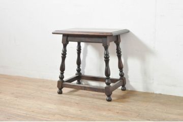 中古　松本民芸家具　#25型スツール・テーブル　クラシカルなデザインがお洒落なサイドテーブル(コーヒーテーブル、カフェテーブル、花台、飾り台、椅子、イス)(R-077948)