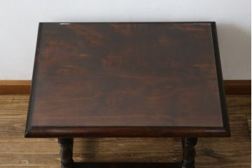 【E様専用】中古　松本民芸家具　#25型スツール・テーブル　クラシカルなデザインがお洒落なガラス天板付きサイドテーブル(コーヒーテーブル、カフェテーブル、花台、飾り台、椅子、イス)(R-077950)