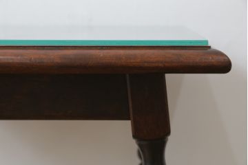 【E様専用】中古　松本民芸家具　#25型スツール・テーブル　クラシカルなデザインがお洒落なガラス天板付きサイドテーブル(コーヒーテーブル、カフェテーブル、花台、飾り台、椅子、イス)(R-077950)