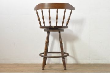 和製ビンテージ　飛騨産業　キツツキマーク　艶のある木の質感が上品な回転チェア(カウンターチェア、ハイチェア、バーチェア、板座チェア、イス、椅子、ヴィンテージ)(R-077952)