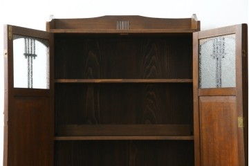 和製アンティーク　栓材　象嵌入り　趣のある佇まいが魅力的な結霜ガラス入りの本箱　(R-077956)