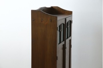 和製アンティーク　栓材　象嵌入り　趣のある佇まいが魅力的な結霜ガラス入りの本箱　(R-077956)