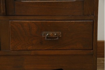 和製アンティーク　栓材　象嵌入り　趣のある佇まいが魅力的な結霜ガラス入りの本箱　(R-077956)