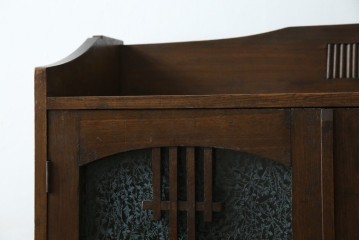 和製アンティーク　栓材　象嵌入り　趣のある佇まいが魅力的な結霜ガラス入りの本箱　(R-077956)