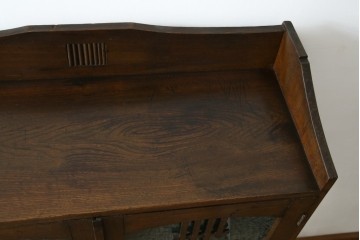 和製アンティーク　栓材　象嵌入り　趣のある佇まいが魅力的な結霜ガラス入りの本箱　(R-077956)