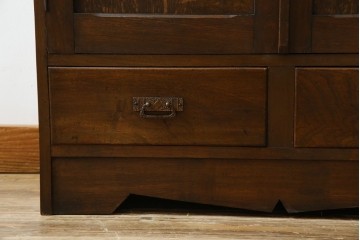 和製アンティーク　栓材　象嵌入り　趣のある佇まいが魅力的な結霜ガラス入りの本箱　(R-077956)