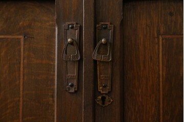 和製アンティーク　栓材　象嵌入り　趣のある佇まいが魅力的な結霜ガラス入りの本箱　(R-077956)