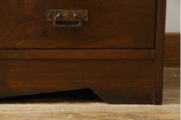 和製アンティーク　栓材　象嵌入り　趣のある佇まいが魅力的な結霜ガラス入りの本箱　(R-077956)