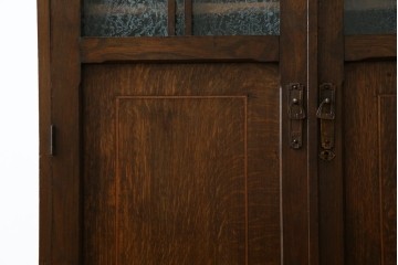 和製アンティーク　栓材　象嵌入り　趣のある佇まいが魅力的な結霜ガラス入りの本箱　(R-077956)