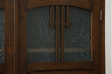 和製アンティーク　栓材　象嵌入り　趣のある佇まいが魅力的な結霜ガラス入りの本箱　(R-077956)