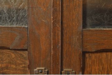 和製アンティーク　栓材　象嵌入り　趣のある佇まいが魅力的な結霜ガラス入りの本箱(ブックケース、サイドキャビネット、収納棚、戸棚)(R-077956)