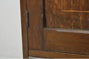 和製アンティーク　栓材　象嵌入り　趣のある佇まいが魅力的な結霜ガラス入りの本箱(ブックケース、サイドキャビネット、収納棚、戸棚)(R-077956)