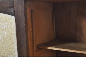 和製アンティーク　栓材　象嵌入り　趣のある佇まいが魅力的な結霜ガラス入りの本箱(ブックケース、サイドキャビネット、収納棚、戸棚)(R-077956)