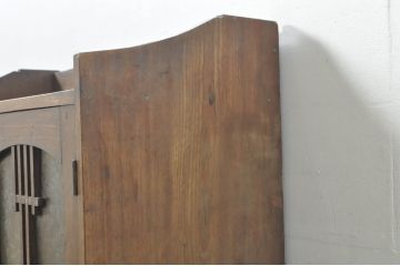 和製アンティーク　栓材　象嵌入り　趣のある佇まいが魅力的な結霜ガラス入りの本箱(ブックケース、サイドキャビネット、収納棚、戸棚)(R-077956)
