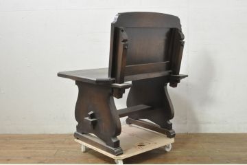 和製アンティーク　希少デザイン!!　目を引く珍しいフォルムが魅力的な古い教会の板座チェア(チャーチチェア、ダイニングチェア、椅子、イス)(R-077958)
