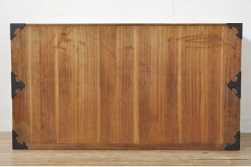 和製アンティーク　明るい木色に上品な金具が映える総桐二本松箪笥ローチェスト(時代箪笥、衣装箪笥、収納箪笥、和タンス、ローボード、引き出し、テレビ台、テレビボード)(R-077969)