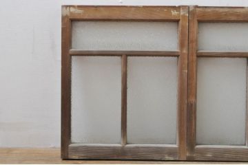 アンティーク建具　レトロな雰囲気が溢れるダイヤガラス窓2枚セット(引き戸、ガラス戸)(R-077978)