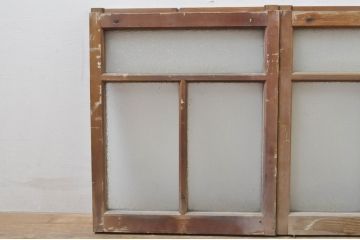 アンティーク建具　レトロな雰囲気が溢れるダイヤガラス窓2枚セット(引き戸、ガラス戸)(R-077978)