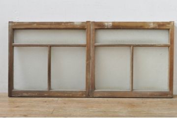 アンティーク建具　レトロな雰囲気が溢れるダイヤガラス窓2枚セット(引き戸、ガラス戸)(R-077979)