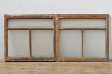アンティーク建具　レトロな雰囲気が溢れるダイヤガラス窓2枚セット(引き戸、ガラス戸)(R-077979)