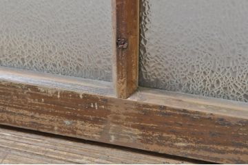 アンティーク建具　レトロな雰囲気が溢れるダイヤガラス窓2枚セット(引き戸、ガラス戸)(R-077979)