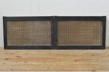 アンティーク建具　片面ガラス　和の空間を演出する小さな組子窓2枚セット(ガラス窓、ガラス戸、格子戸、引き戸)(R-077983)